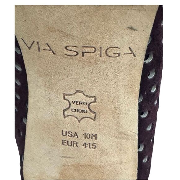 Via Spiga Tasa Burgundy Suede Peep Toe High Heel Shoes Size 10 Medium Pre-Owned - Picture 4 of 11